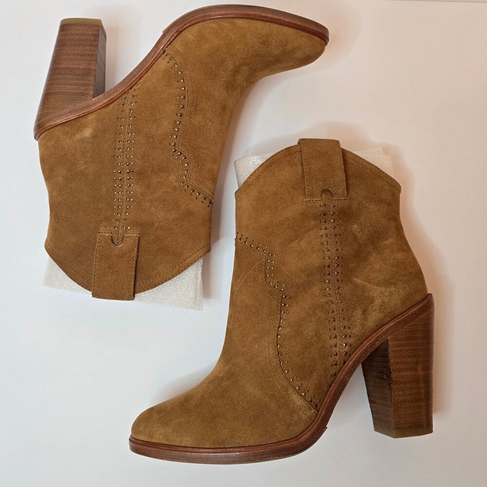 Joie Monte Boots Cognac Tan Suede Leather Size EU 37.5 US 7.5 Studded Western - Picture 10 of 11